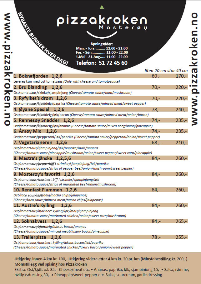 Meny Pizzakroken Mosterøy 2024 - 2025 side1