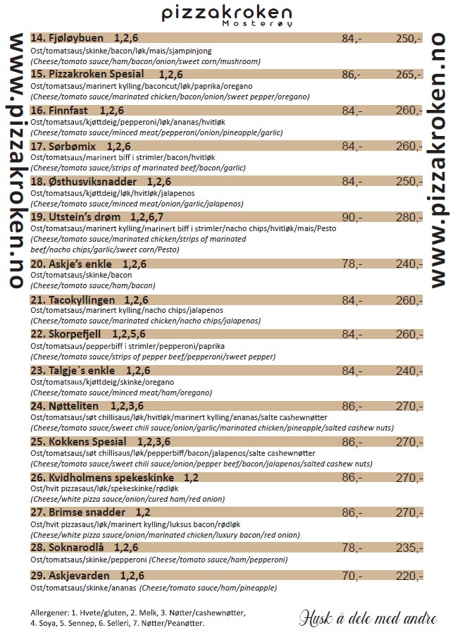 Meny Pizzakroken Mosterøy 2024 - 2025 side2